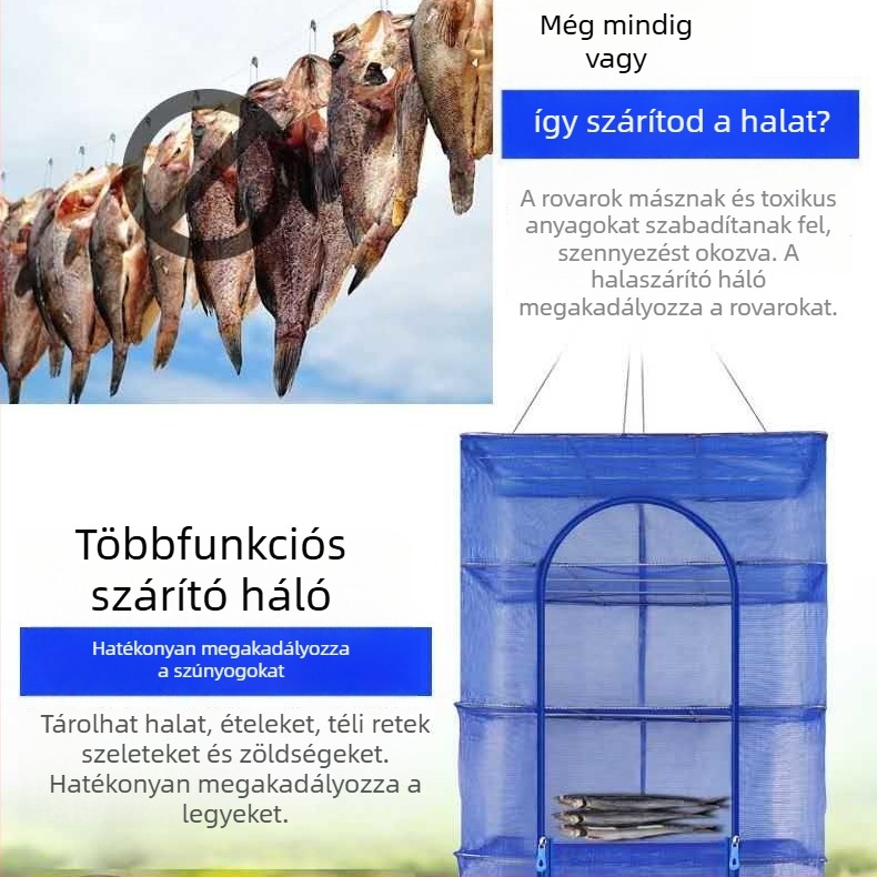 Összecsukható szárító háló halakhoz és zöldségekhez, legyek ellen védő ketrec, nylon anyagból, eredet: Kína, márka nélküli