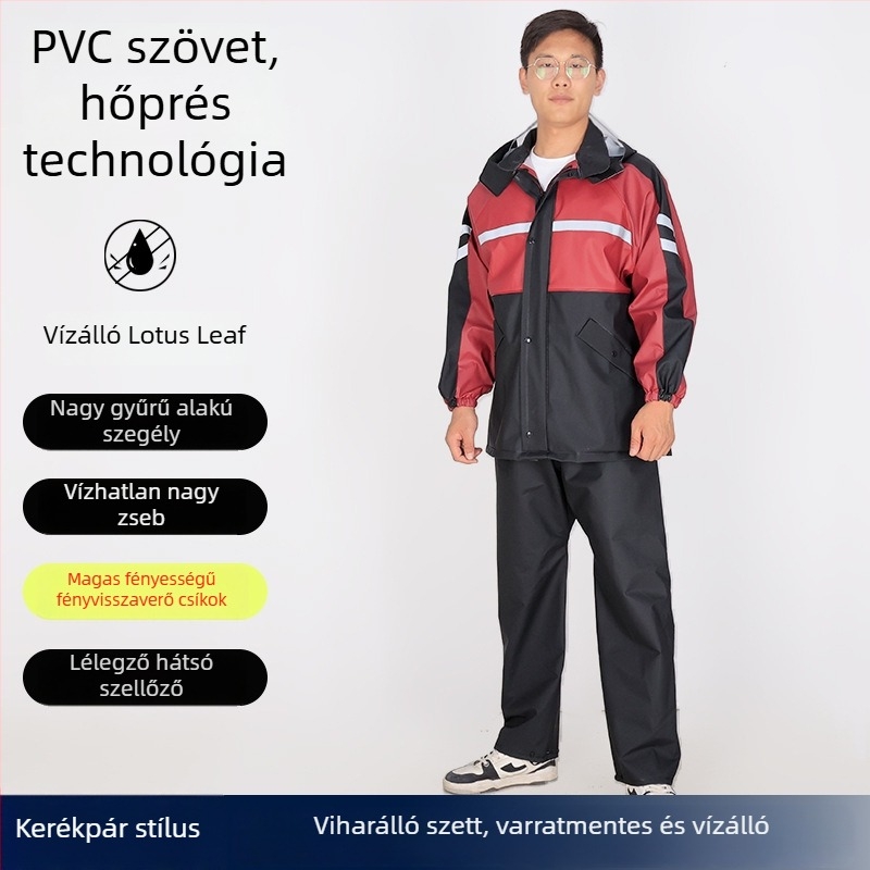 Felnőtt esőkabát készlet, osztott dizájn, PVC anyag, 1 személyre, magas frekvenciájú varratok