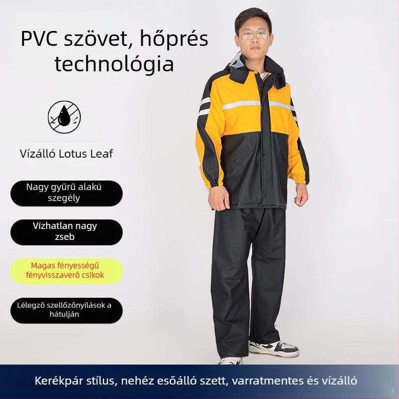 Felnőtt esőkabát készlet, osztott dizájn, PVC anyag, 1 személyre, magas frekvenciájú varratok