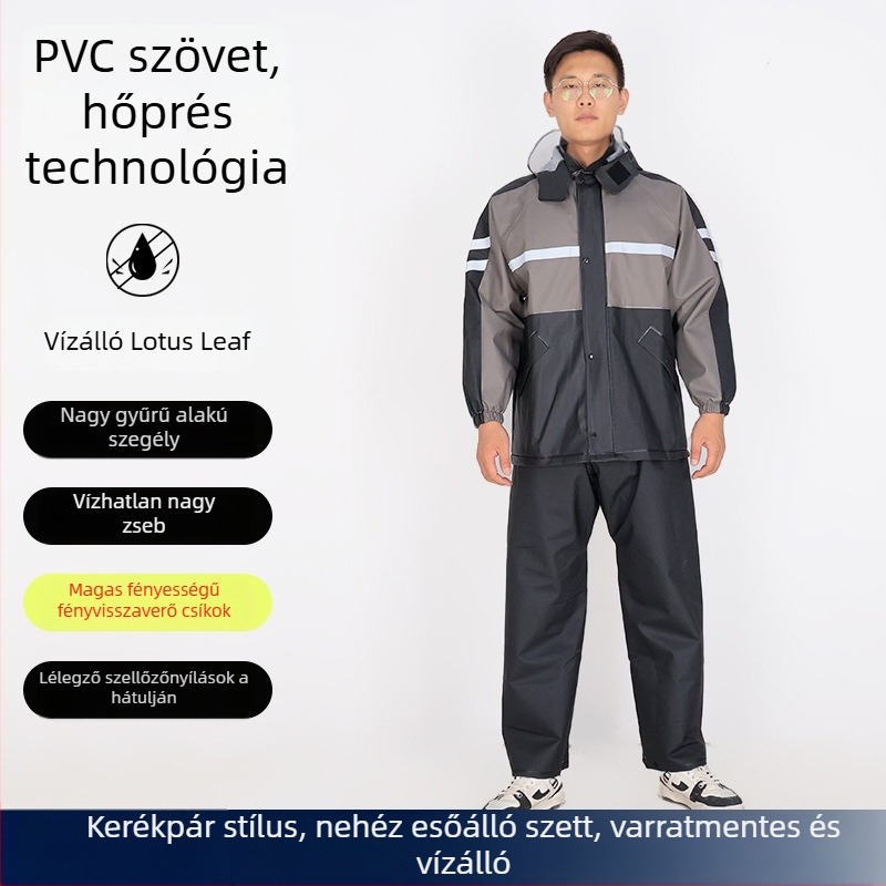 Felnőtt esőkabát készlet, osztott dizájn, PVC anyag, 1 személyre, magas frekvenciájú varratok