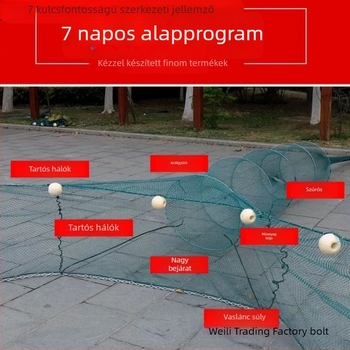 Folyó gátjához készült horgász háló, nyolcas alakzat, tigérszáj nyílás, garnéla ketrec