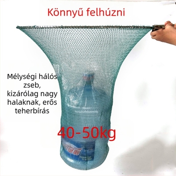 Horgász hálófej tartóval és rozsdamentes acél gyűrűvel; 6 szálból sodrt huzal háló; mélység 1,3 m; teherbírás 30