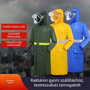 Súlyos esőponcsó hosszított dizájnnal, laminált kötött anyag és PVC vízálló réteg, alkalmas árvízvédelmi és higiéniai feladatokra