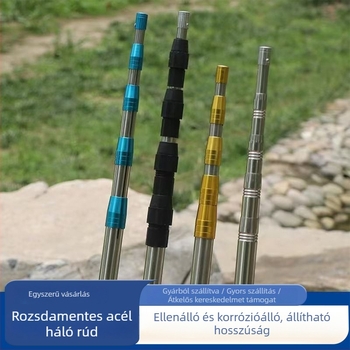 Rozsdamentes acélból készült halászháló-nyél, többfunkciós villa, teleszkópos, 3–6 részes, összecsukható, kompatibilis a hálófejjel, gyümölcs szedővel, kés és horoggal