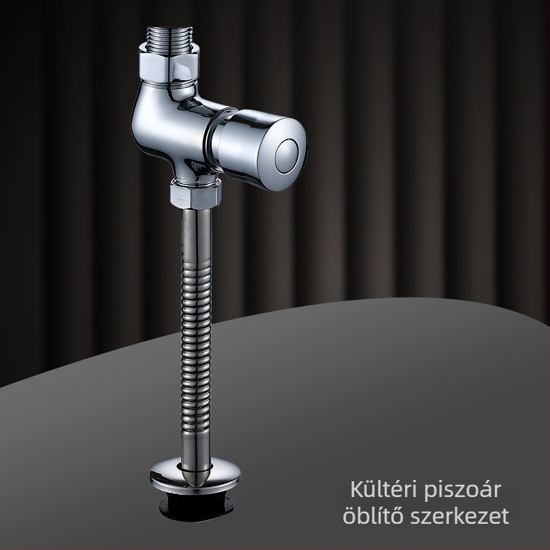 Réz anyagú urinális öblítő szelep, nyílt és rejtett szerelés, késleltetett öblítés, közösségi helyiségekhez; nyomás 0,8–1,2 MPa, öblítés idő 3–6 s, kiömlő Ø 4 mm