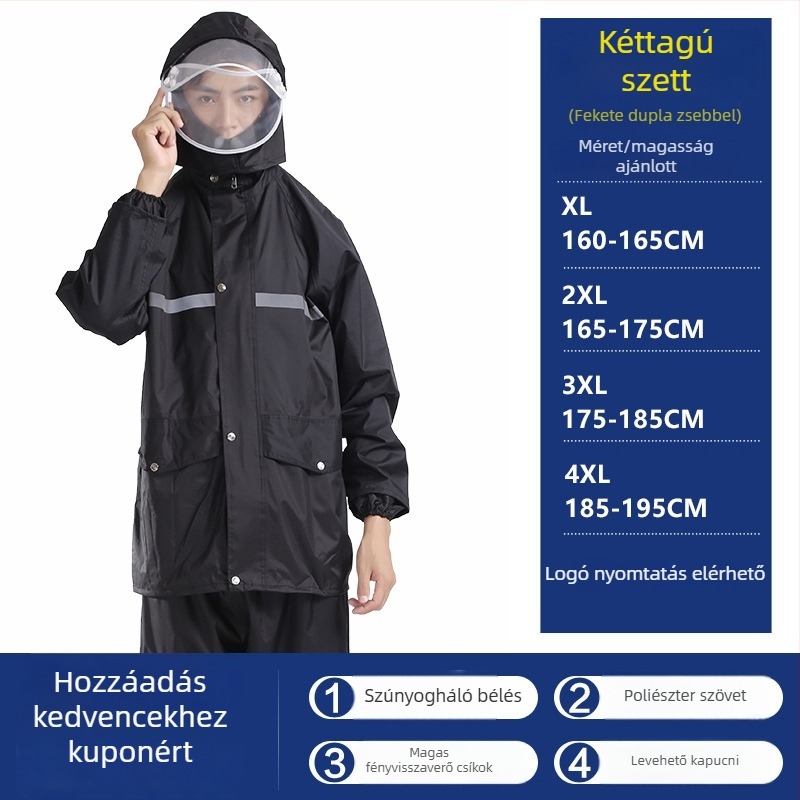 Felosztott esőkabát poncsó felnőtteknek, Hongtian ruiqi márka, anyag normál vastagságú, 1,2 kg tömeg, ideális túrázáshoz és kerékpározáshoz.