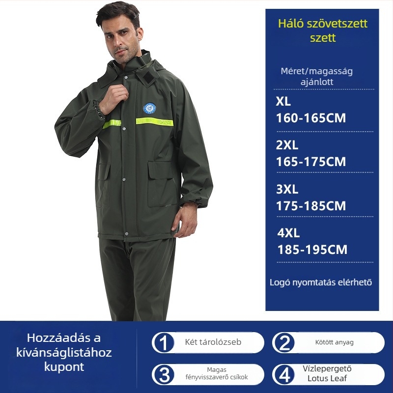 Felosztott esőkabát poncsó felnőtteknek, Hongtian ruiqi márka, anyag normál vastagságú, 1,2 kg tömeg, ideális túrázáshoz és kerékpározáshoz.