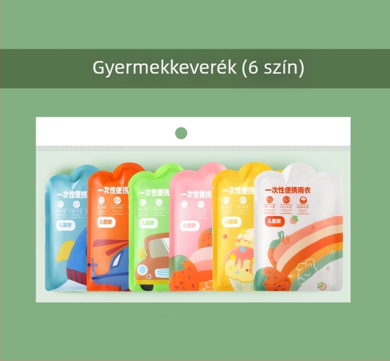 Egyszer használatos gyerekeknek készült, teljes testet védő esőkabát, hosszabbított és vastagított kivitel, egy darab PE anyag, iskolai és utazási célokra.