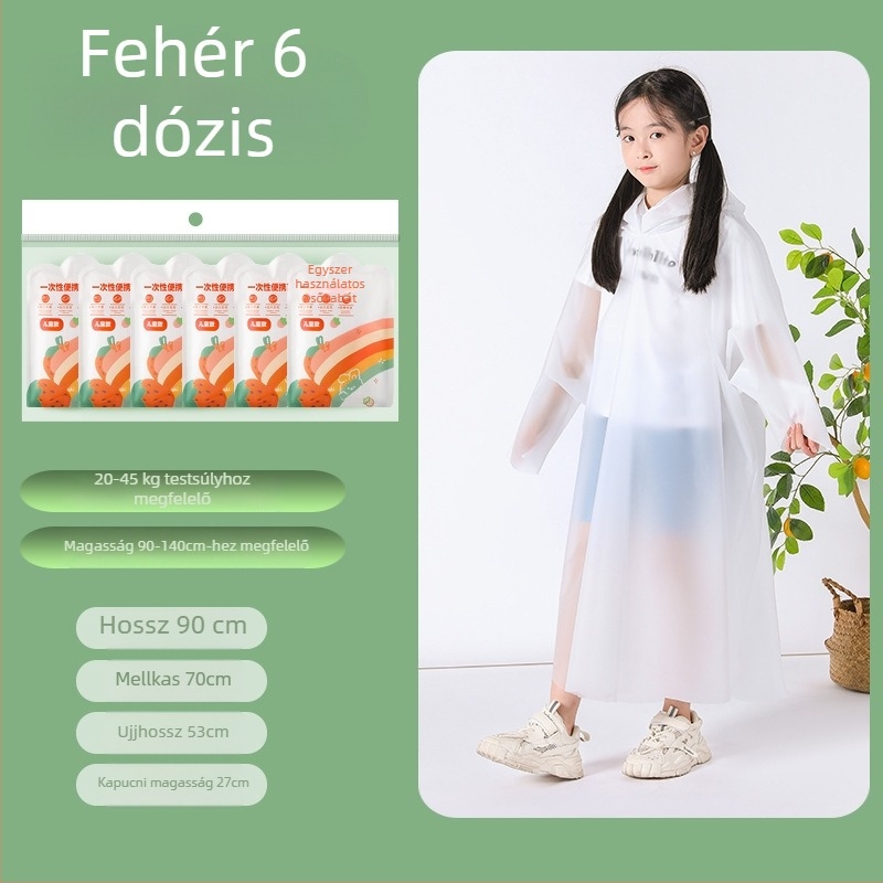 Egyszer használatos gyerekeknek készült, teljes testet védő esőkabát, hosszabbított és vastagított kivitel, egy darab PE anyag, iskolai és utazási célokra.