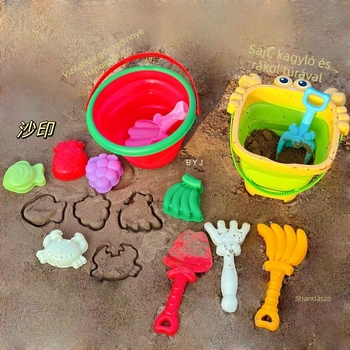 Összecsukható szilikon tengerparti homokvödör – hordozható homokozó készlet, műanyag kivitel, 15–35 éves fiatalok számára