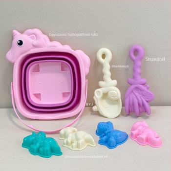 Összecsukható szilikon tengerparti homokvödör – hordozható homokozó készlet, műanyag kivitel, 15–35 éves fiatalok számára