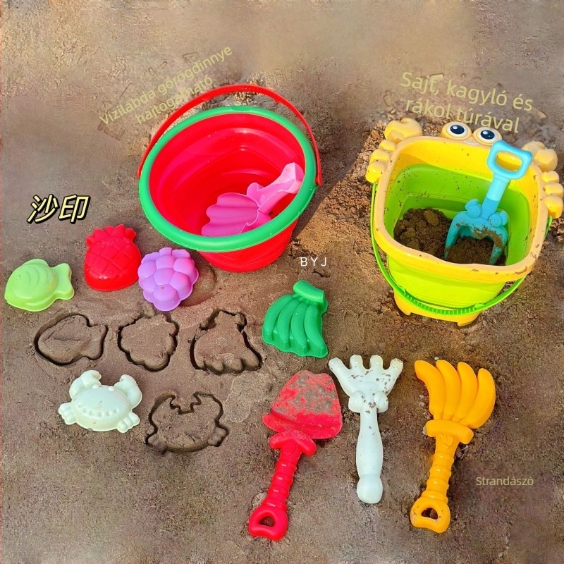 Összecsukható szilikon tengerparti homokvödör – hordozható homokozó készlet, műanyag kivitel, 15–35 éves fiatalok számára