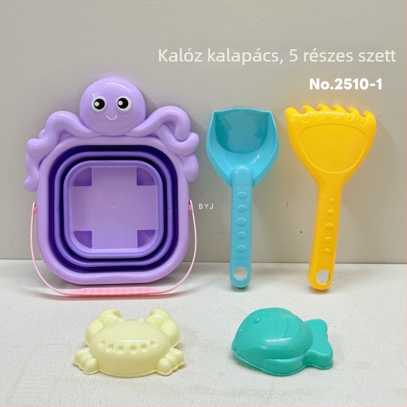 Összecsukható szilikon tengerparti homokvödör – hordozható homokozó készlet, műanyag kivitel, 15–35 éves fiatalok számára