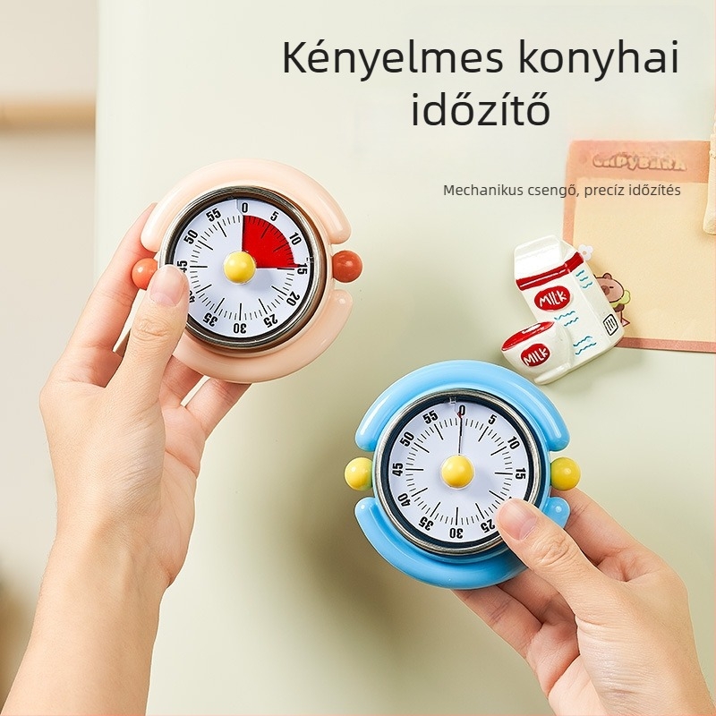 Konyhai mechanikus időmérő mágneses rögzítéssel és vizuális időkezeléssel, ébresztő