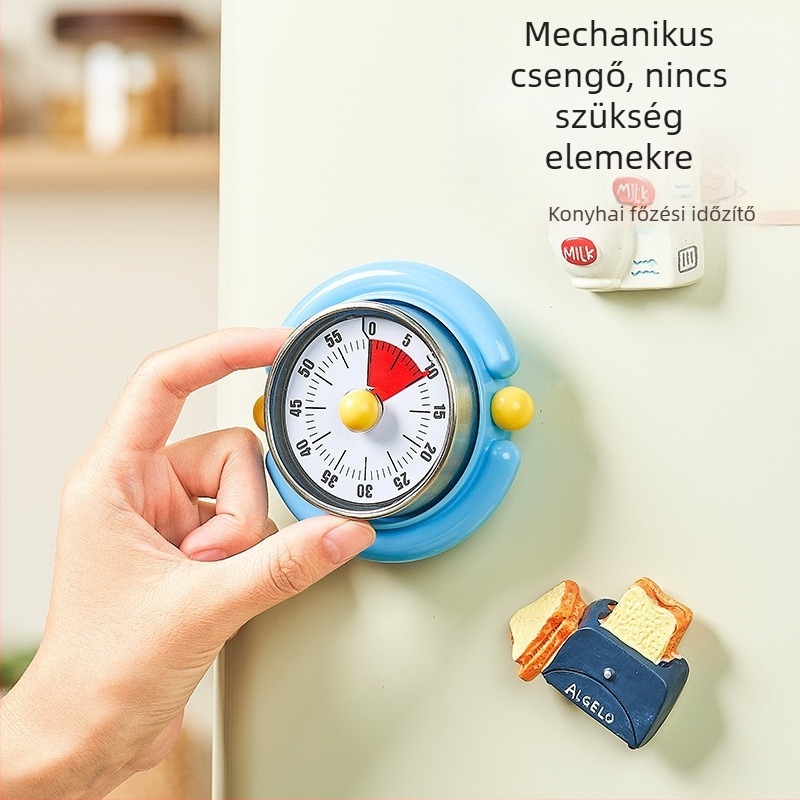 Konyhai mechanikus időmérő mágneses rögzítéssel és vizuális időkezeléssel, ébresztő