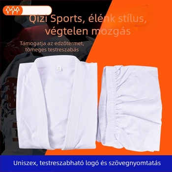 Karate edzés Gi felnőtteknek – rugalmas poliészter-pamut anyag, 65% poliészter, bélés combed pamut 65%, minta: csíkos vagy egyszínű