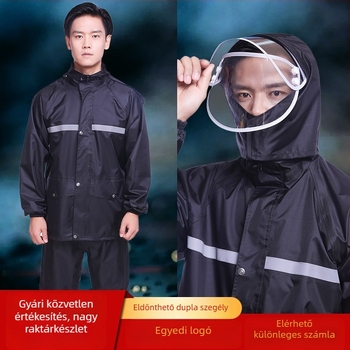 Esőkabát és nadrág készlet, split dizájn, reflexiós szalagok, kétszeres rétegű megerősítés, PVC anyag