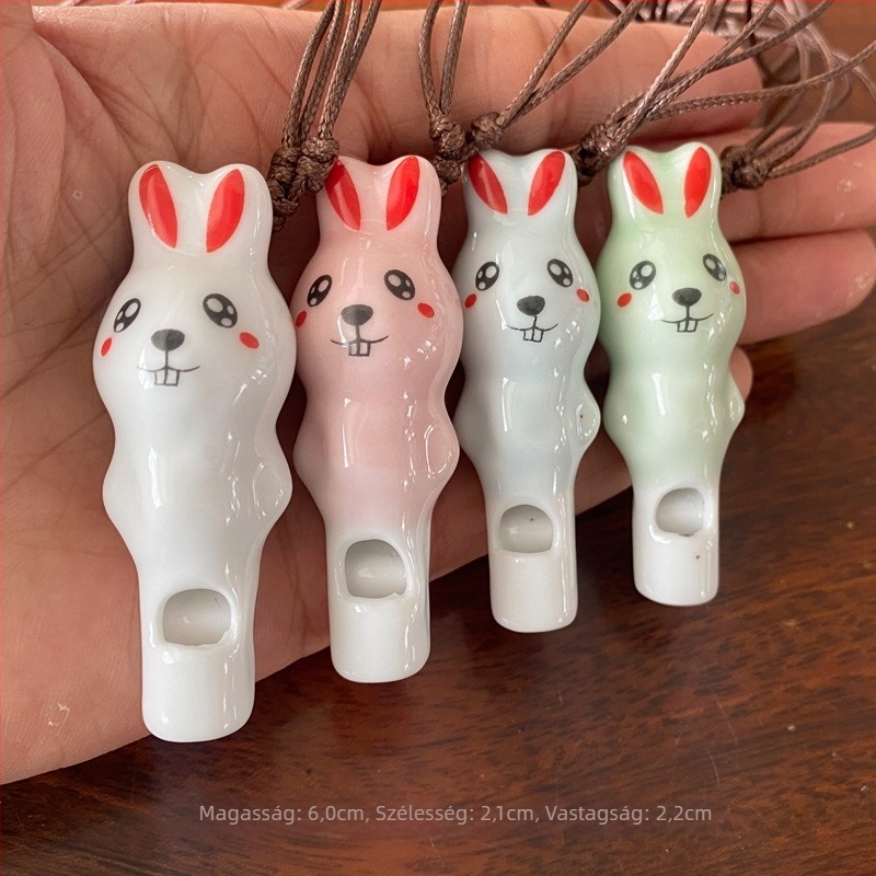Kerámiás nyuszis sípmedál, fehér porcelán, Chengtai Ceramics, Cartoon kategória, PP zacskó csomagolás (anyag: fehér porcelán; márka: Chengtai Ceramics; kategória: Cartoon)