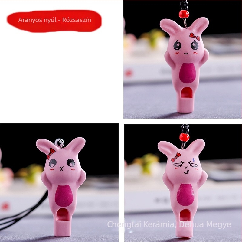 Kerámiás nyuszis sípmedál, fehér porcelán, Chengtai Ceramics, Cartoon kategória, PP zacskó csomagolás (anyag: fehér porcelán; márka: Chengtai Ceramics; kategória: Cartoon)