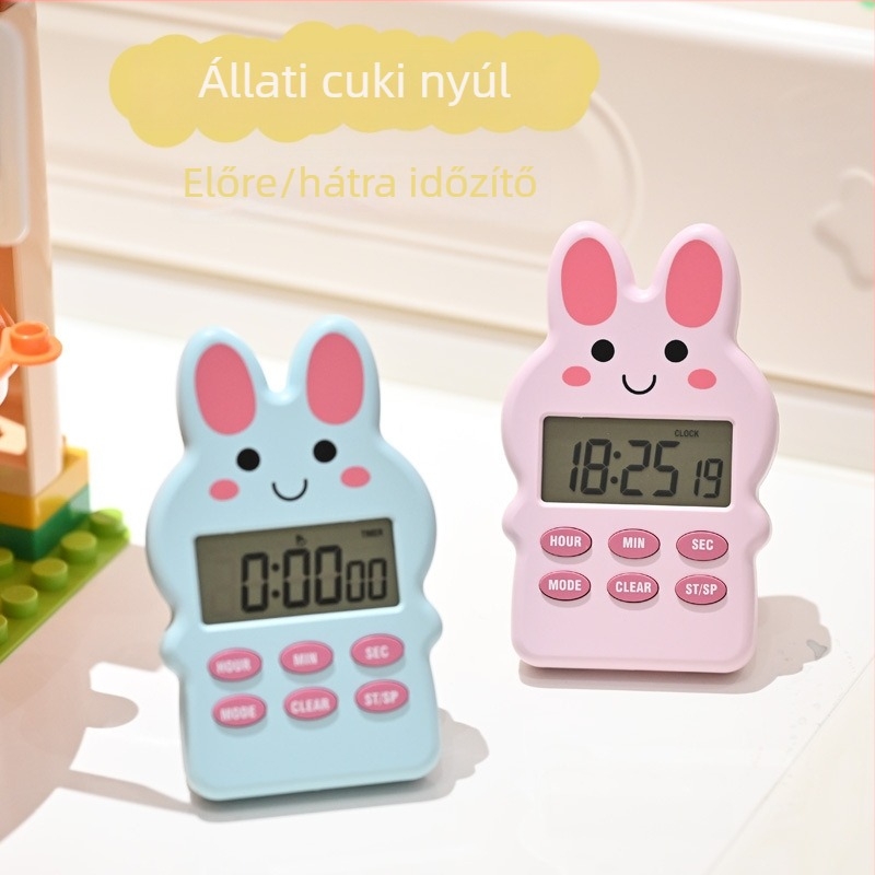 Rajzfilmszerű digitális időmérő LCD-kijelzővel, elektronikus működéssel, ébresztéssel és kronográffal, műanyag házzal