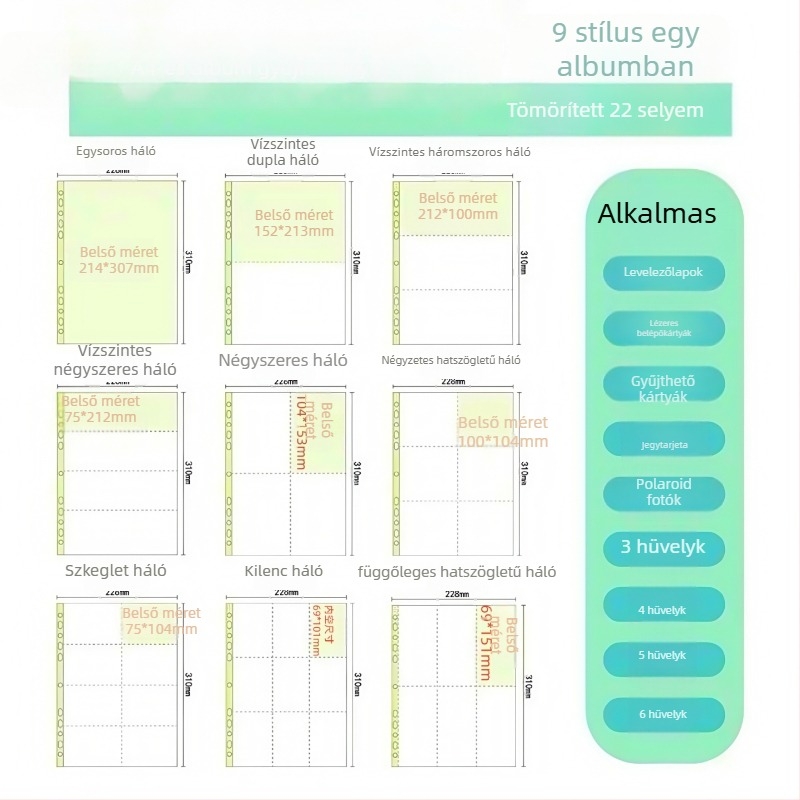 PP borítású fotóalbum laza lapokkal, 10‑gyűrűs kötés, 10 belső oldal, alkalmas hagyományos fényképekhez