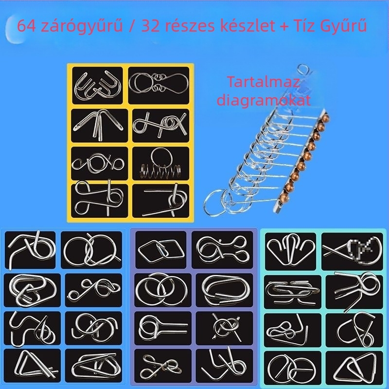 Luban lock puzzle (kilenc láncszem) kognitív fejlődésre – anyag: műanyag – 0–3 éveseknek – DIY nélkül