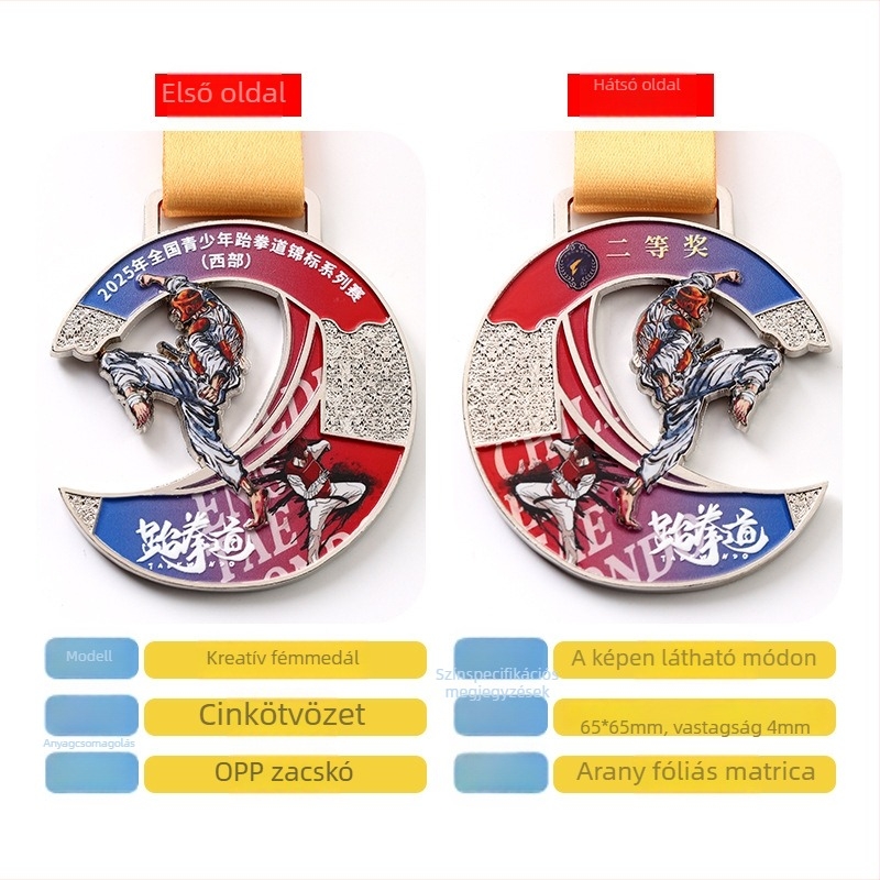 Taekwondo fém érem – Személyre szabható, emlékversenyekhez, üzleti ajándék (Anyag: cinkötvözet)