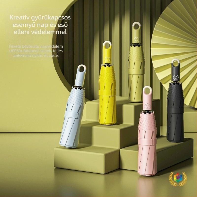 Háromszakaszos automata esernyő napra és esőre, 8 merevítőívvel, 190T anyag UPF >40, alumínium középső oszlop és fogantyú, modern minimalist design