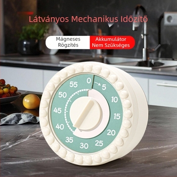 Konyhai időzítő – elektronikus mechanizmus, szám kijelző, műanyag ház, elemmel működő, kör alakú forma