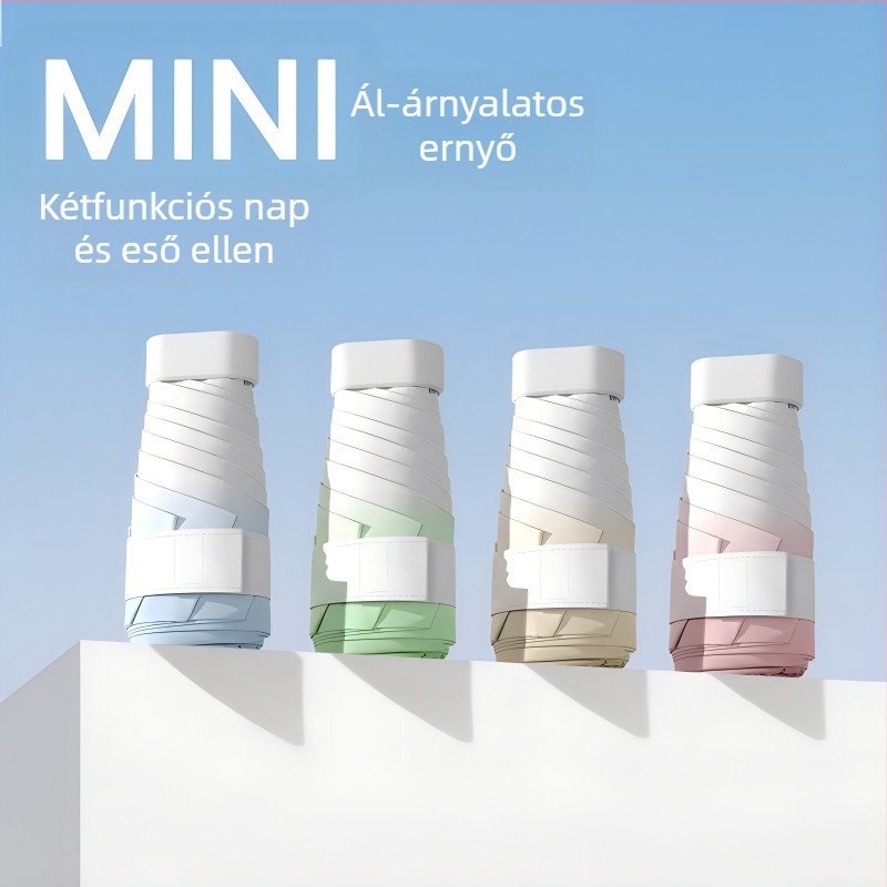 Ötfokú összecsukható esernyő gradient mintával; ultrakönnyű, UV védelem UPF>30; anyag: 190T szövet; 6 bordázat rostból; nyél műanyag; kézi nyitás; tömeg 0.4 kg