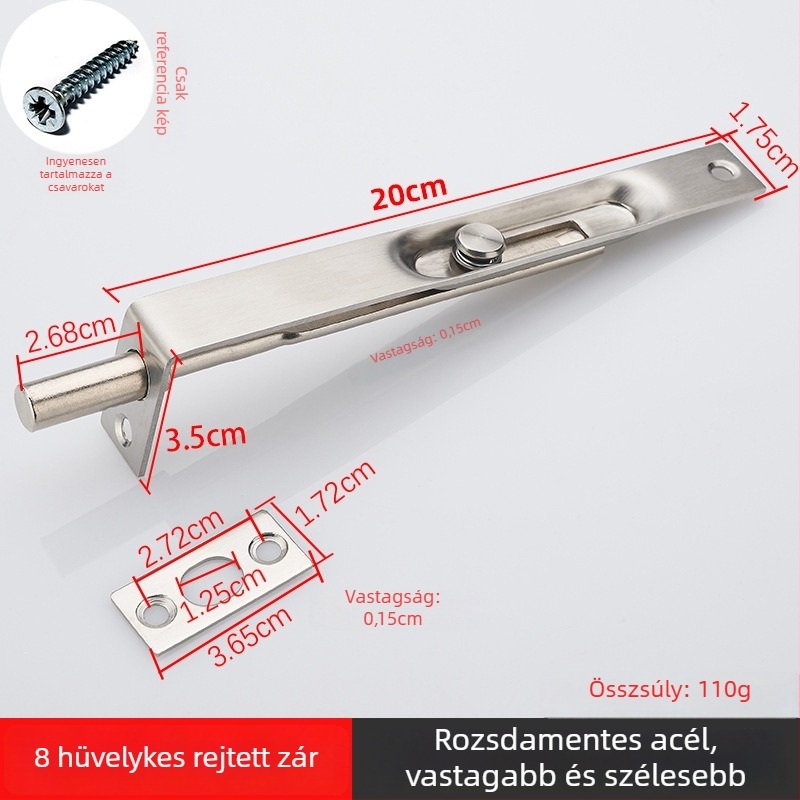 Rejtett csap zár ajtókhoz — rozsdamentes acél, drótkorongolt felület, modern egyszerű stílus