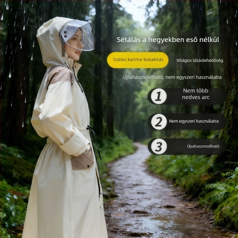 Felnőtt esőponcsó windbreaker-stílusban, vastag EVA anyag, teljes testvédelmet nyújtó, mind-az-egyben esővédő, újrahasználható, túrázásra, kerékpározásra és utazásokra