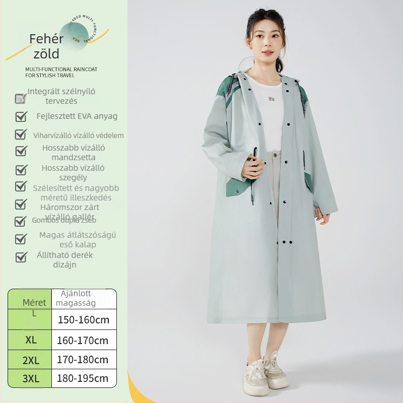 Felnőtt esőponcsó windbreaker-stílusban, vastag EVA anyag, teljes testvédelmet nyújtó, mind-az-egyben esővédő, újrahasználható, túrázásra, kerékpározásra és utazásokra
