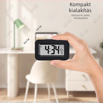 Többfunkciós időzítő ébresztő LCD kijelzővel, hőmérővel és háttérvilágítással, elemes működés