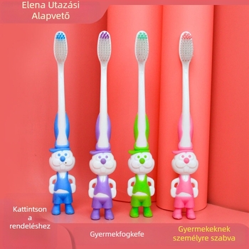Eleanor Gyermekeknek szánt egyszer használatos puha sörtéjű fogkefe, műanyagból, mini rajzfilm dizájn, logó nyomtatás lehetséges