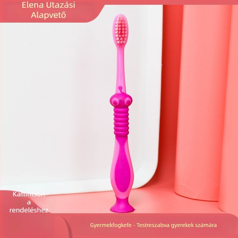 Eleanor Gyermekeknek szánt egyszer használatos puha sörtéjű fogkefe, műanyagból, mini rajzfilm dizájn, logó nyomtatás lehetséges