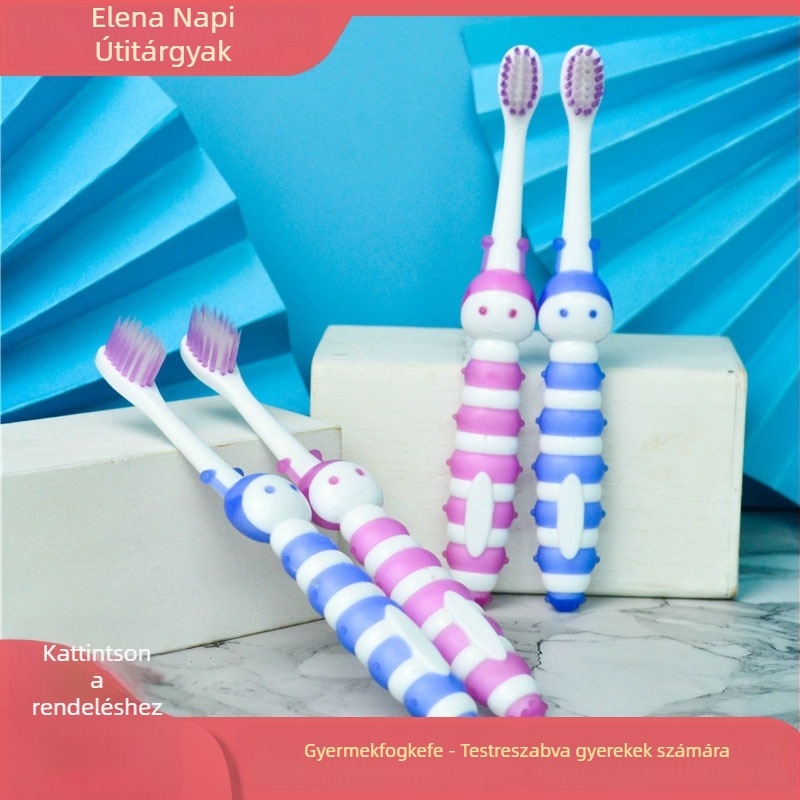 Eleanor Gyermekeknek szánt egyszer használatos puha sörtéjű fogkefe, műanyagból, mini rajzfilm dizájn, logó nyomtatás lehetséges