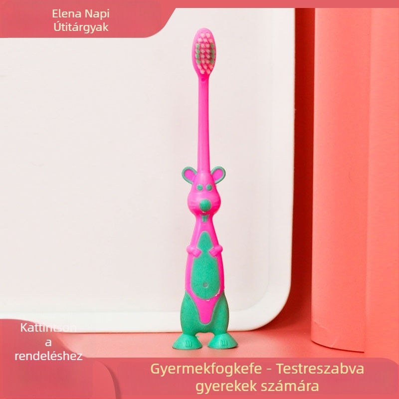 Eleanor Gyermekeknek szánt egyszer használatos puha sörtéjű fogkefe, műanyagból, mini rajzfilm dizájn, logó nyomtatás lehetséges