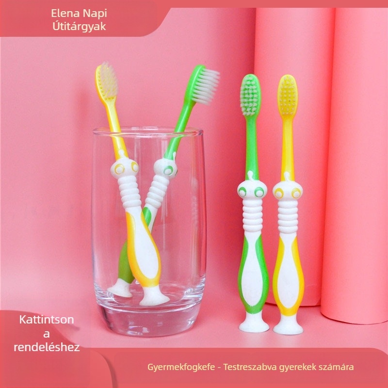Eleanor Gyermekeknek szánt egyszer használatos puha sörtéjű fogkefe, műanyagból, mini rajzfilm dizájn, logó nyomtatás lehetséges