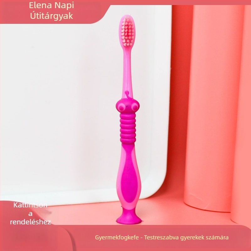 Eleanor Gyermekeknek szánt egyszer használatos puha sörtéjű fogkefe, műanyagból, mini rajzfilm dizájn, logó nyomtatás lehetséges