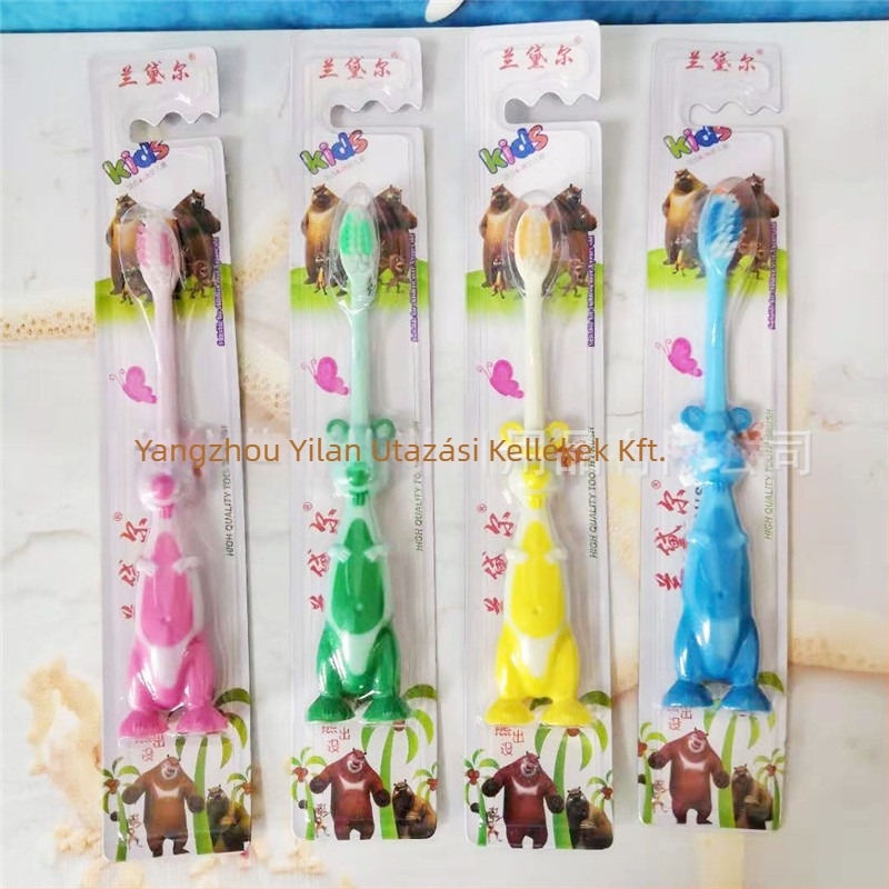 Eleanor Gyermekeknek szánt egyszer használatos puha sörtéjű fogkefe, műanyagból, mini rajzfilm dizájn, logó nyomtatás lehetséges