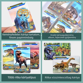 Dínó-kognitív kártyák gyerekeknek – kártyaalbum és társasjáték készlet, papír alapú, márka Pinchi, interaktív szülő-gyermek játék, OPP csomagolás, 4–14 éveseknek