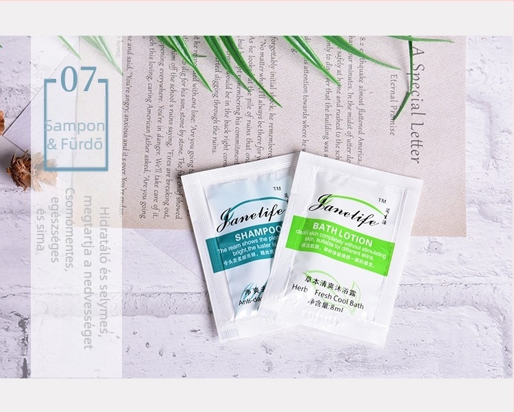 Egyszer használatos fogkefés és toalettkellékek készlet, hat darabos, műanyagból (PE), logó nyomtatási lehetőség, személyre szabás, univerzális minta