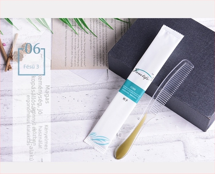 Egyszer használatos fogkefés és toalettkellékek készlet, hat darabos, műanyagból (PE), logó nyomtatási lehetőség, személyre szabás, univerzális minta