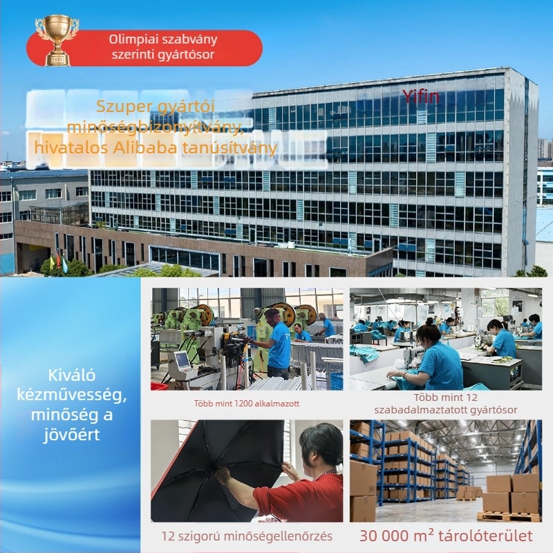 Két személyes nap- és esőernyő, megerősített, összecsukható, kézi nyitású, 10 bordával, UPF 40+