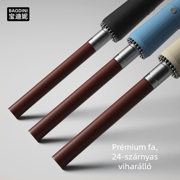 Férfi hosszú fogantyújú esernyő, 24 bordás váz alumíniumból, fa nyél, félautomata nyitás, Impact szövet