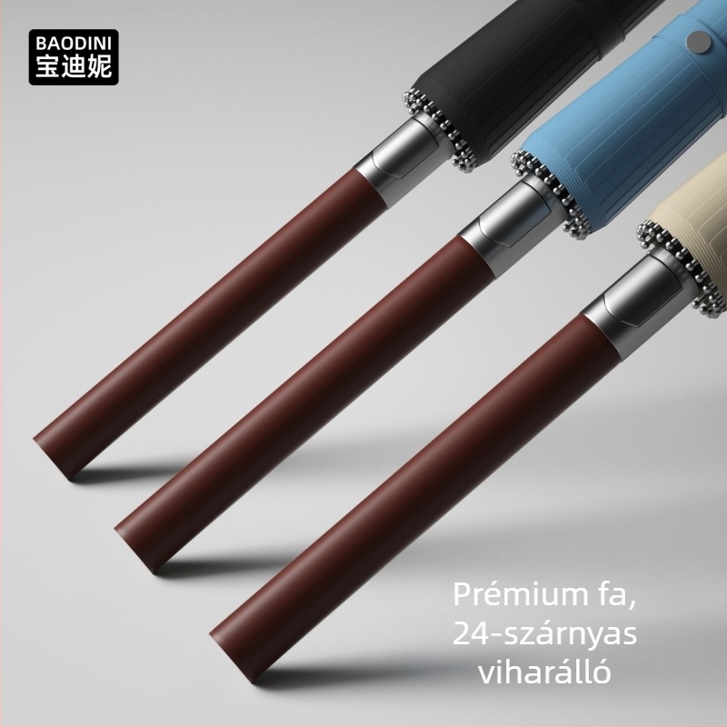 Férfi hosszú fogantyújú esernyő, 24 bordás váz alumíniumból, fa nyél, félautomata nyitás, Impact szövet