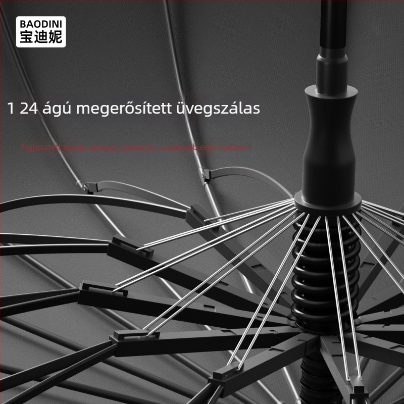 Férfi hosszú fogantyújú esernyő, 24 bordás váz alumíniumból, fa nyél, félautomata nyitás, Impact szövet