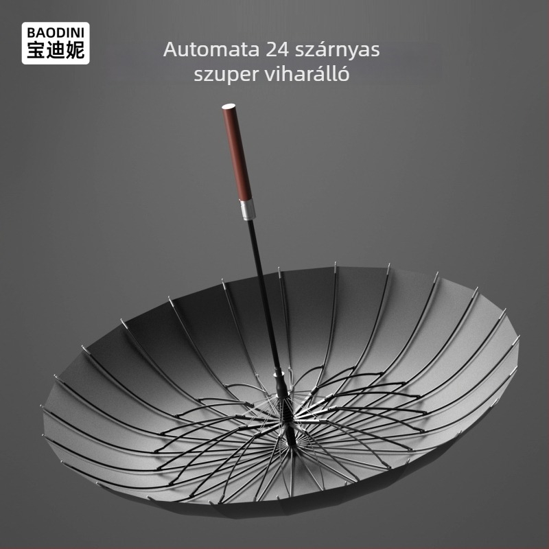 Férfi hosszú fogantyújú esernyő, 24 bordás váz alumíniumból, fa nyél, félautomata nyitás, Impact szövet