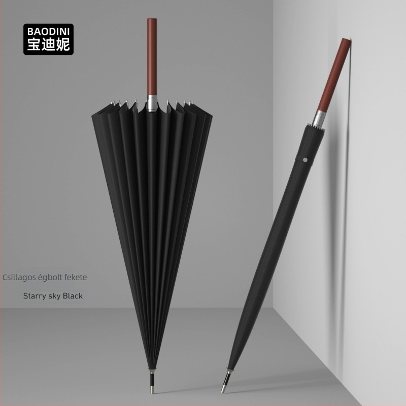 Férfi hosszú fogantyújú esernyő, 24 bordás váz alumíniumból, fa nyél, félautomata nyitás, Impact szövet